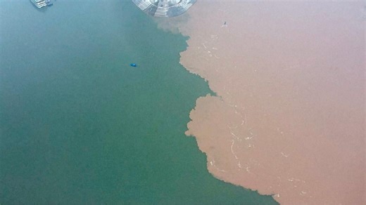 Confluence of rivers creates two-color scenery in Chongqing