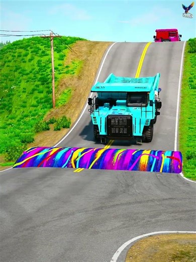 ‎ Unstoppable Trucks vs Giant Rainbow Bump! 🚛🌈 #BeamNGDrive #Shorts #Funny