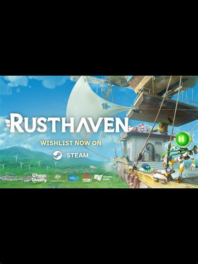 Rusthaven – Announcement Trailer (2026) | Chaos Theory Games / Chaos Theory Games A cozy “anti-apocalypse” management adventure—spotlighted around Wholesome Games. In Rusthaven, you captain a solarpunk skyship, rescue broken-down bots, build a caring community, and help a wounded world find its second chance. The announcement confirms: launch in 2027 (PC/Steam). Story & Setting: You play Captain-model robot Scoot, joining the Rescue Crew to repair, remember, and upcycle. Salvage old tech, expand