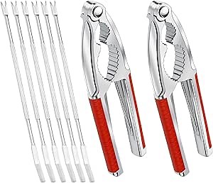 Nut Crackers, 8Pcs Multi-Purpose Stainless Steel Seafood Pecan Cracker, Non-slip Handle Walnut Cracking Tools (Red)