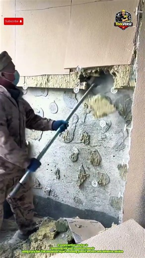Removing Old Wall Insulation Panels During Renovation #constructiontools