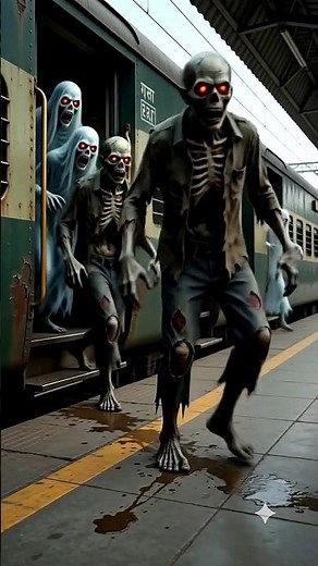 Ghost Train Arrives at Railway Station 😱 Zombies Attack Everyone | Scary Horror Train AI Video #ai