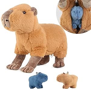 Capybara Plush with 2 Small Capybara Stuffed Animals, 3Piece Soft Capybara Stuffed Animals Zippers Playset, Capybara Mom with Babies, Unique Plushie Toys Model Dolls Collection for Kids
