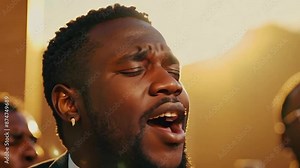 Gospel choir singers singing at a black church