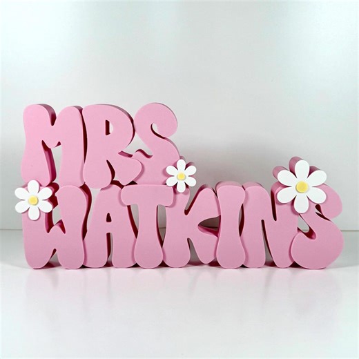 Personalized Teacher Name Plate, Daisy, Teacher Name Sign, Retro Name Sign, Groovy Name Plate, Teacher Gift, Daycare Gift, Office Name Plate - Etsy