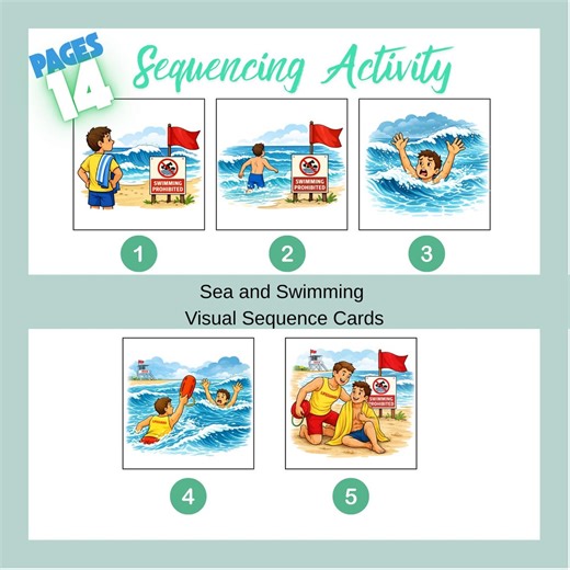 Sequencing Activity for Kids, 5 Steps Sea and Swimming, Printable Story Cards - Etsy