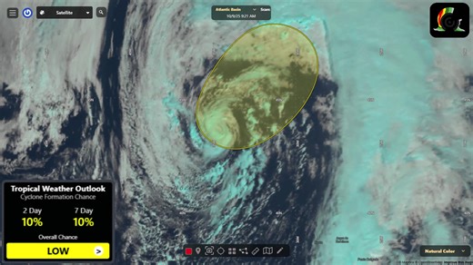 2.1K views · 22 reactions | A curious non-tropical low near the 45th parallel over the Atlantic appears to have developed subtropical features! #96L has persistent convection around its center, a characteristic of warm-core systems. Cooler SSTs and increasing shear should limit further tropical development. | RadarOmega | Facebook