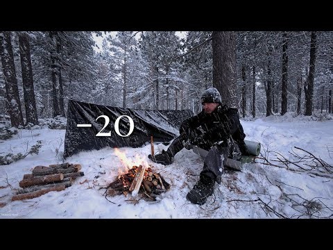 CAMPING ALONE IN A SNOW STORM - No Tent Bushcraft Winter Camping