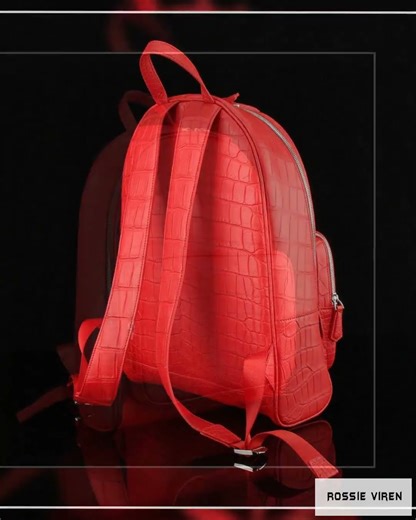 Unisex Genuine Crocodile Leather Backpack Red
