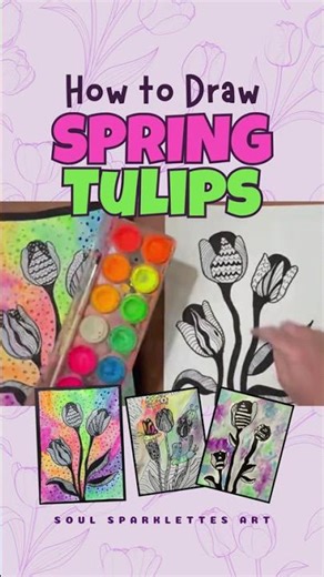 Spring Art Idea Kids Love 🌷 Zentangle + Watercolor Tulips