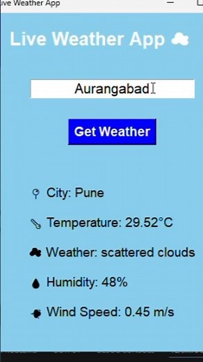 Live Weather App Using Python ☁️ | Python GUI Project with API #pythonlearning #liveweather