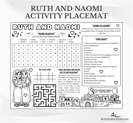 Ruth and Naomi Bible Activity Placemat: Sunday School Coloring Page (PDF Download) - Etsy