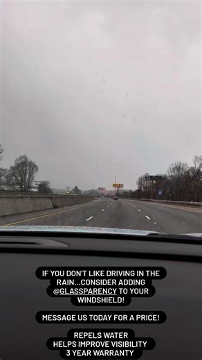 AtomicTintShop on Instagram: "If you're tired of struggling in the rain, we have the perfect solution for you to keep you safe on the road: @glassparency ! This product is a great opportunity to add that additional peace of mind while you're on the road. When rain starts to come down you can know your visibility won't change. The application takes 30 minutes and is warrantied for 3 years! Contact us today for a quick price! Same day appointments are possible but the protection lasts for years. �