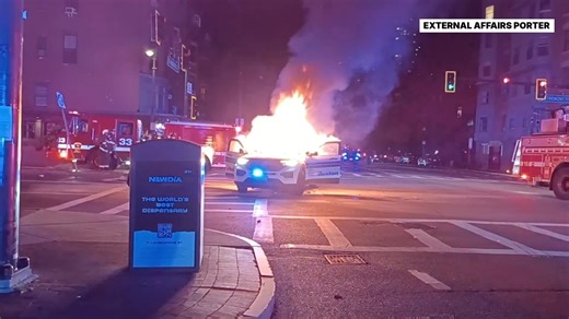 'LIKE A RIOT': Two teenagers are facing serious charges after a Boston police cruiser was set ablaze during a chaotic street takeover involving a crowd of more than 100 people. | Boston 25 News