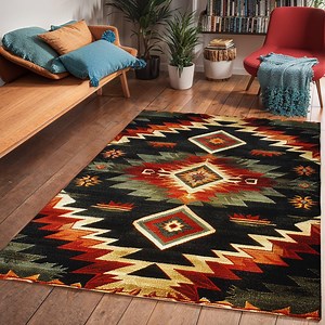 Southwestern Polyester Area Rug: Tribal Geometric Farmhouse Decor - Etsy