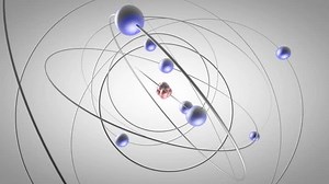 Modelo Bohr que muestra electrones máximos por cáscara con cáscaras que orbitan un núcleo. Representación 3D.