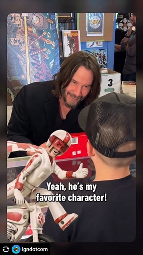 6.9K views · 22K reactions | Repost @igndotcom ••• Keanu Reeves meets superfan Noah at Golden Apple Comics in LA! Keanu Reeves did a surprise signing of his comic BRZRKR from Boom! Studios. #keanureeves #comic #comicbook #comics #brzrkr #la #losangeles #indie #johnwick #fan #celebrity #meetandgreet #autograph #toystory #dukecaboom @noahsamazingreviews | Jersey Jack Pinball | Facebook
