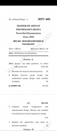 MPC-005 RESEARCH METHODS IN PSYCHOLOGY | June Term Exam 2025 Question