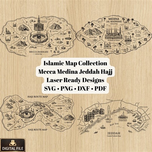 Islamic Map Bundle SVG, Mecca Medina Jeddah Hajj Route Maps, Saudi Arabia Engraving Design, Laser Cut Files Svg Png Dxf Pdf - Etsy