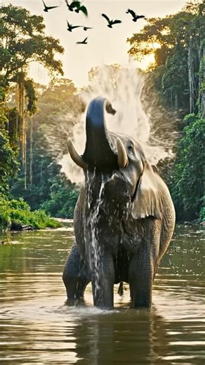 Elephant bathing 😊#nature #elephant #shorts