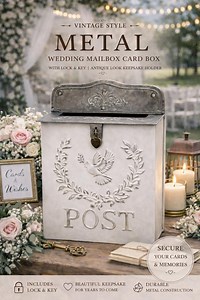 Vintage Style Metal Wedding Card Box With Lock & Key | Antique Look Mailbox Keepsake - Etsy