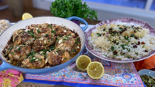 Charlie Bigham's chicken with ginger, cumin, honey and almonds
