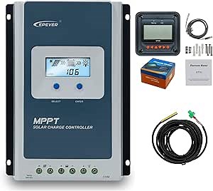 EPEVER 40A 12/24/ Auto Identify MPPT Solar Charge Controller with Remote Control of LCD Display Adjustable Parameters and Temperature Sensor Support Lithium (Tracer 4210AN MT50 Sensor)