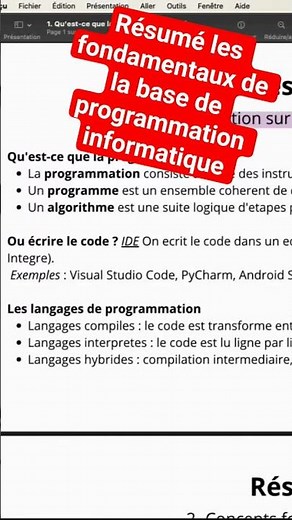 Résumé les fondamentaux de la base de programmation informatique #programmation