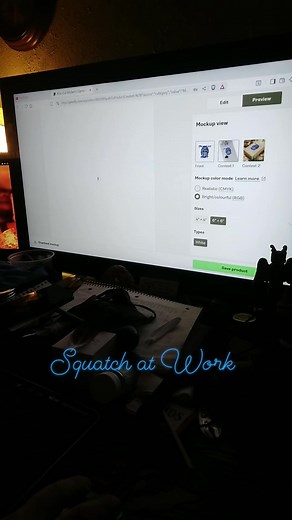 Squatch at Work this morning. Getting our Peace out Alien back on #stickers #clothing etc. #artwork @followers cuddlesquatchstudio.com | Cuddle Squatch Studio