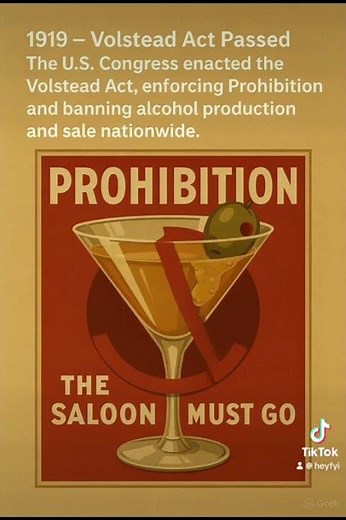 28 October 🍸 1919 – Volstead Act Passed - Alcohol Ban