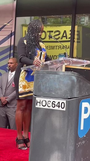 Tupac’s sister Sekyiwa at his Star on the Hollywood Walk of Fame ceremony. #tupac #hollywoodwalkoffame #setshakur