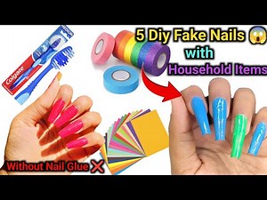 5 DIY- Fake Nails household Items🏡💅|| Diy Homemade Fake Nails without glue || No Nail Glue at Home