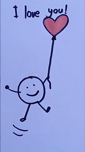 Cute Stick Figure with Heart Balloon Tutorial❤️🎈#drawing #howtodraw #easydrawing #drawingtutorial