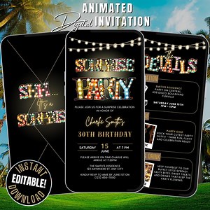 Animated Birthday Surprise Party Invitation Festival Theme Digital Invite Shh Its a Surprise Fun Editable Canva Template With Details, Evite - Etsy