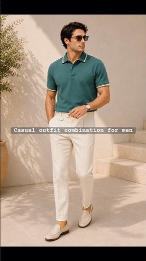 Casual outfit combination for men | Green Polo Shirt & Cream Trouser Outfit Ideas #fashion #shorts