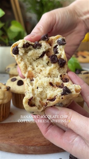 Delicious Banana Chocolate Chip Cottage Cheese Muffins