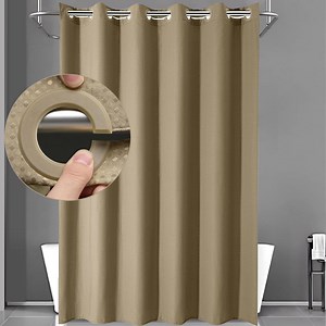 Waffle Weave Shower Curtains, No Hook Shower Curtains for Bathroom, DawnJoanHD Beige Polyester Fabric Shower Curtain with Built-in Rings, 72" x 74"
