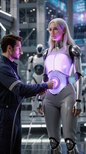 He Started Charging Her… Then the Light Came Alive 💜 AI Robot Girl 2025 #AIrobot #cybergirl