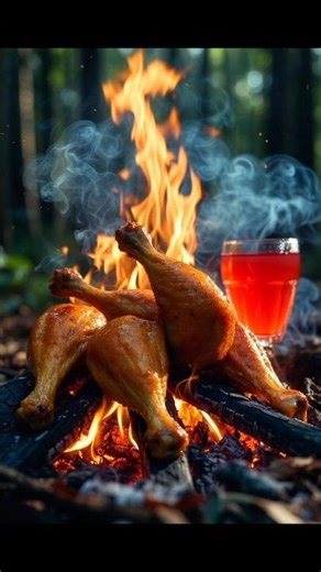 Primitive Chicken Roast in the Deep Forest 🔥 | Fire Cooking ASMR#shorts#forestcooking #usa#usashorts