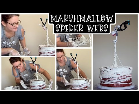 Marshmallow Spider Webs on a cake - Spider-Gwen