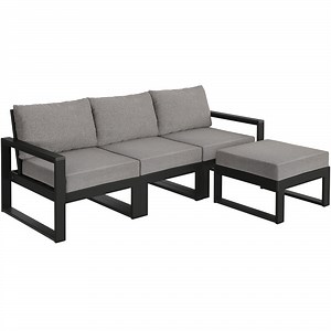 POLYWOOD Edge Black / Gray Mist 4-Piece Modular Deep Seating Patio Set with Chairs and Ottoman