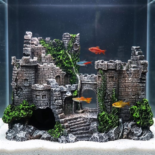 Aquarium Castle Ruins Decor Resin Fish Tank Ornament Medieval Hideout Cave Underwater Fish Decoration - Etsy