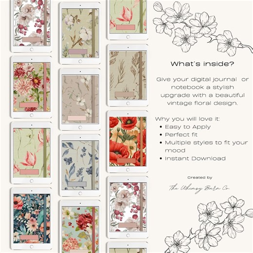 Notebook Cover, 10 Vintage Floral Digital Notebook Covers, Goodnotes, Notability & Noteshelf, iPad Planner Cover Bundle, Instant Download - Etsy