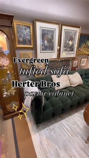 Buy And Consign on Instagram: "🏡 it’s our last day open before Christmas *insert Macaulay Culkin surprised face* Your living room will thank you for this gift of a setup 🛋️ beautiful Renaissance walnut parlor cabinet is the 🍒 on top Here from 12 to 5pm today ⏰ Plenty of great gift and stocking ideas 💡 Our shops are CLOSED 12/24 & 12/25 📣 #herterbrothers #parlorcabinet #walnutfurniture #tuftedsofa #velvetfurniture"