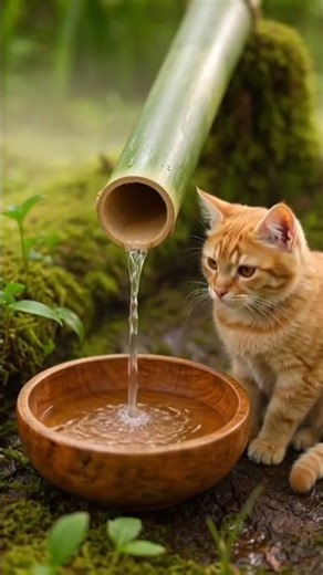 Peaceful Water Flow with Cute Cat |🐈Soothing Nature Video🌿#healing #meditaion #calm