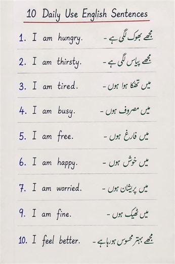 10 Daily Use English Sentences with Urdu Meaning | English to Urdu
