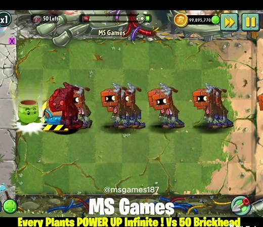Plants vs. Zombies 2: Power Up Infinite Plants vs. 50 Brickhead Zombies