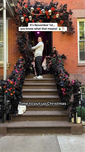@stoopandthecity on Instagram: "“Set up” days for the stoop are the best - we get to spend time with so many fun neighbors. ❤️ Our new stoop design will be done tonight! Stay tuned for more fun designs in 2025! Decor for this design is from @potterybarn"