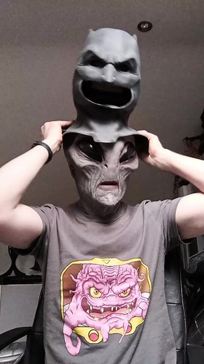 When your head is too big for every Batman cowl #bigheadlife #batmanmask #dccomics #xfiles #alien