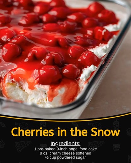 🍒❄️ Cherries in the Snow ❄️🍒 Fluffy angel food cake folded into creamy filling and topped with sweet cherry pie topping—an easy, dreamy dessert that melts in your mouth! 🍰✨🥄 Ingredients: 1 pre-baked 9-inch angel food cake 8 oz. cream cheese softened ½ cup powdered sugar Recipe in the Coʍʍеոτ 👇 Enjoy ❤️ | Recipes by banana